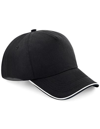 Authentic 5 Panel Cap  -  Piped Peak - Black