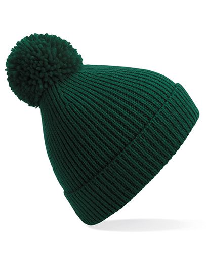 Engineered Knit Ribbed Pom Pom Beanie - Bottle Green