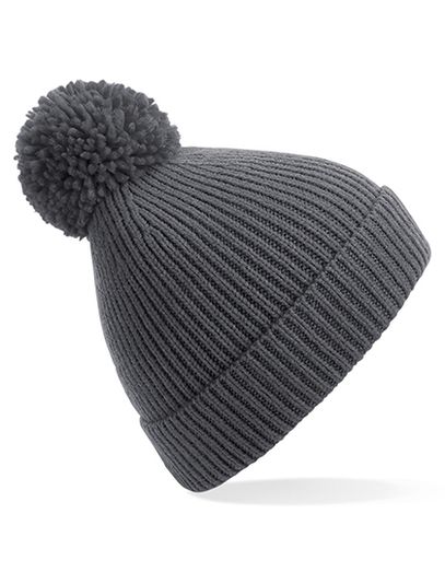 Engineered Knit Ribbed Pom Pom Beanie - Graphite Grey