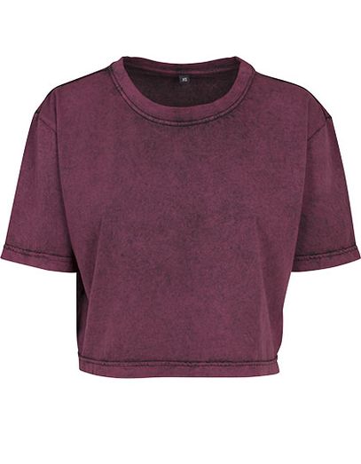 Ladies´ Acid Washed Cropped Tee - Berry Black