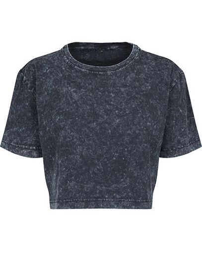 Ladies´ Acid Washed Cropped Tee - Darkgrey White