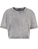 Ladies´ Acid Washed Cropped Tee - Grey Black