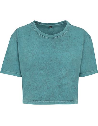 Ladies´ Acid Washed Cropped Tee - Teal Black