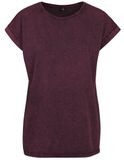 Ladies´ Acid Washed Extended Shoulder Tee - Berry Black