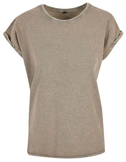 Ladies´ Acid Washed Extended Shoulder Tee - Dark Khaki