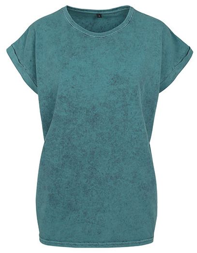 Ladies´ Acid Washed Extended Shoulder Tee - Teal Black