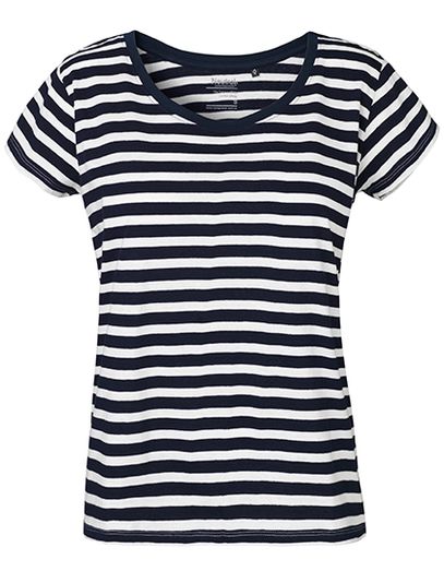 Ladies´ Loose Fit T-Shirt - White - Navy (Striped)