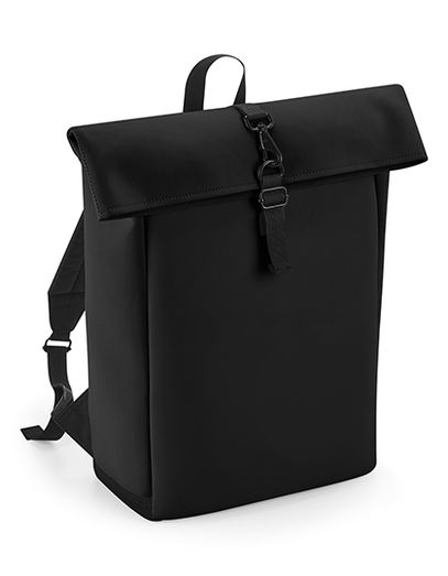 Matte PU Roll-Top Backpack - Black