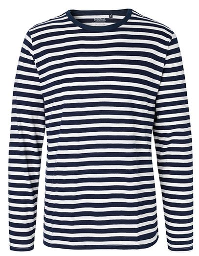 Men´s Long Sleeve T-Shirt - White - Navy (Striped)