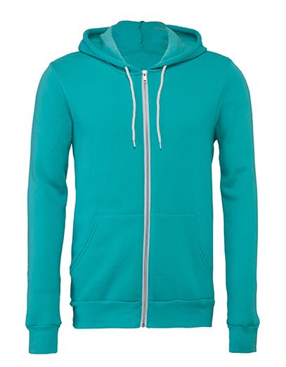 Unisex Poly-Cotton Fleece Full-Zip Hoodie - Teal