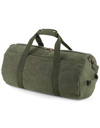 Vintage Canvas Barrel Bag - Vintage Military Green
