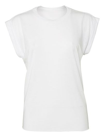 Women´s Flowy Muscle Tee With Rolled Cuff - White